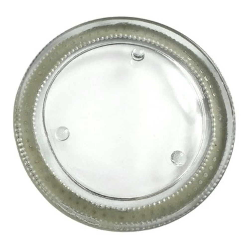 Crystal Rhinestone Beaded Glass Pillar Candle Plate Holder Round 4.25